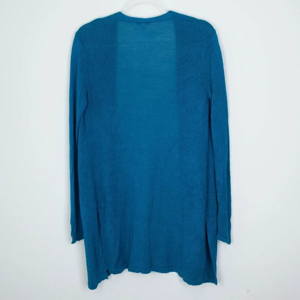 J. Jill Womens Linen Blend Open Front‎ Long Cardigan in Oceanside Size S Summer